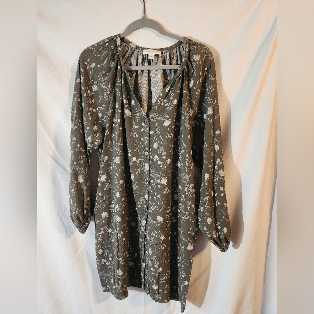 Olive Green Dress White Floral Pattern